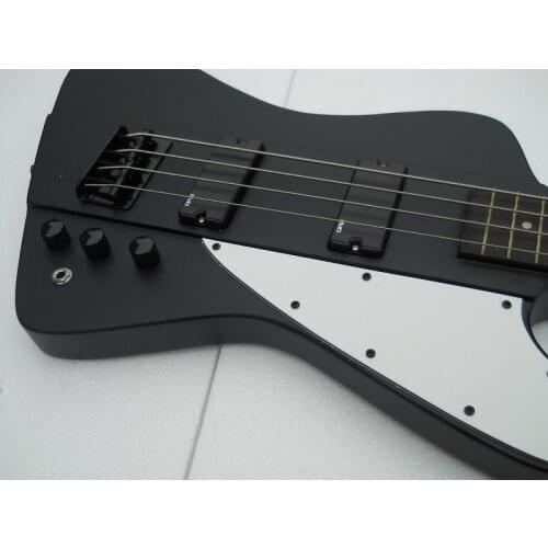 Custom 4 string bass guitar, matte black body,HH pickups,white pickguard,black button,neck set in body