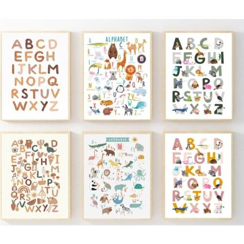 Animal Alphabet Poster Educational ABC Letter Wall Art Print Canvas Painting Baby Gift Picture For Kids Room Boho Nursery Decor