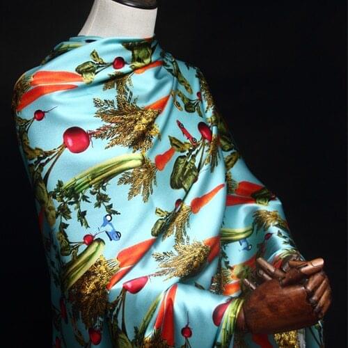 Vegetable digital stretch silk satin fabric soft shirt dress silk stretch fabric satin catwalk natural silk fabric cloth