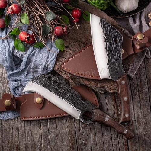 Hand-forged hammered meat cleaver Stainless steel chopping knife Outdoor cooking knife Fruit knife