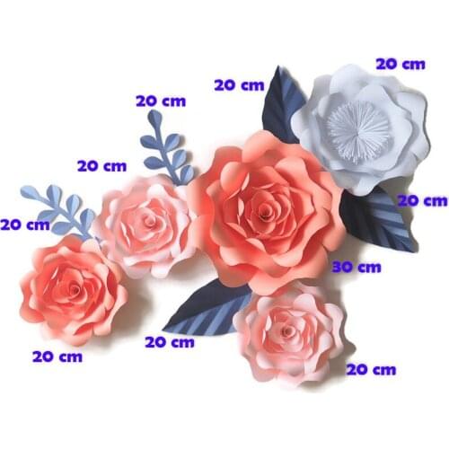 DIY Artificial Flowers Fleurs Artificielles Backdrop Giant Paper Flowers 5PCS+Leaves 5PCS Wedding Party Decoration Living Room