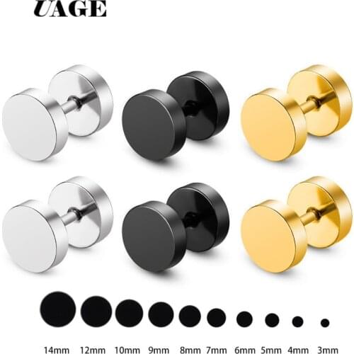 UAGE 1 Pair Fashion Punk Earrings Double Sided Round Bolt Stud Earrings Male Gothic Barbell Black Earring Men women Jewelry Gift
