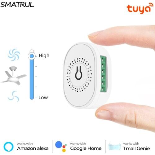 SMATRUL Tuya Wifi Smart Ceiling Fan Speed Switch EU 220V Mini Wall On Off Module Remote Electric Control For Alexa Google Home