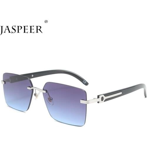 JASPEER Trendy Rimless Sunglasses Men Brand Designer Vintage Gradient Sun Glasses Women UV400 Square Shades Retro Eyewear