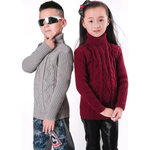 Kids Sweater Autumn and Winter New Childrens Clothing Solid Color High Collar Plus Velvet Boys and Girls Sweater