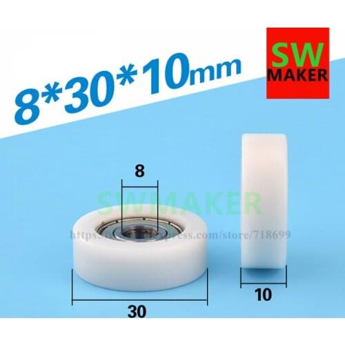 SWMAKER 8*30*10mm F type plastic nylon package pulley with 608 bearing POM Polyurethane for Flat roller wheel