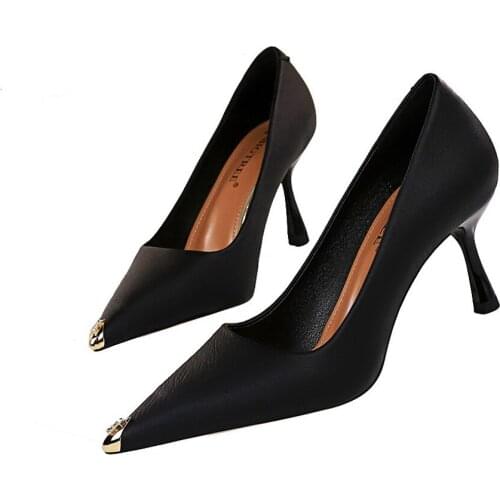 BIGTREE NEW Spring/Autumn Fashion PU Womens Pumps 2021 Sexy High Heels Pointed Toe Slingbacks Metal Decorat Shoes Botines Mujer