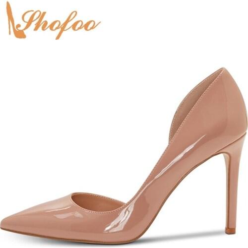 Nude D'Orsay Pointed Toe Stilettos Genuine Leather Pumps Woman High Thin Heels Large Size 11 16 For Ladies Office Shoes Mature