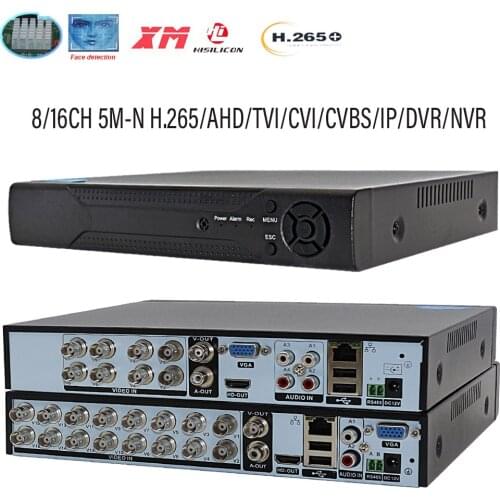 H.265 Face Detect AHD DVR Xmeye 8CH 16CH 5M-N DVR Surveillance 6 IN 1 TVI CVI CVBS Hybrid Security CCTV DVR Video P2P DVR NVR