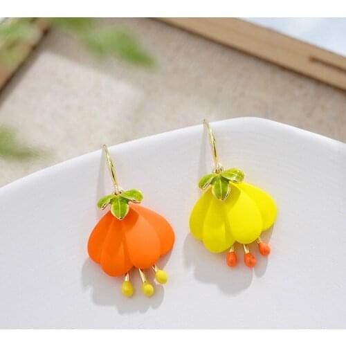 Korean Sweet Flower Dangle Earrings 2021 New Fashion Ear Hook Jewelry Female Elegant Drop Earrings Girls Trendy Lovely Eardrop