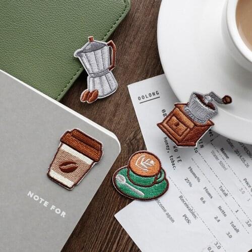 WhatIlife Cute Cartoon Coffee Cup DIY Embroidery Clothes Decoration Patch Back Adhesive Iron On Sticker Appliques Garment Badges