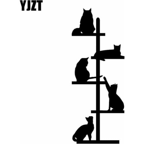 YJZT 6.7X17CM Cat Tree Tower Funny Cute Car Window Decal Vinyl Car Sticker Cats Black/Silver C24-1709