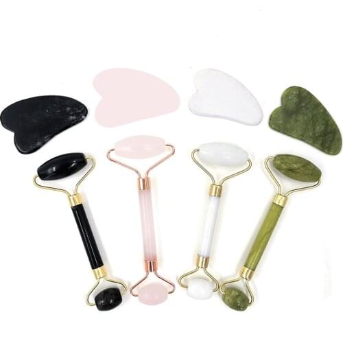 Green Pink Jade Roller Massager For Face Natural Stone Slimming Lift Massage Facial Tools For Chin Neck Beauty Skin Care Tools