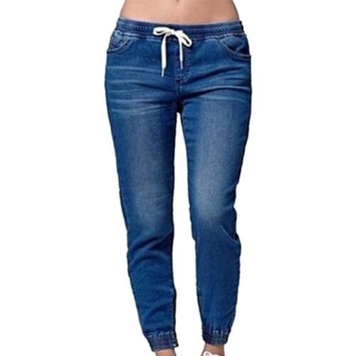 Women Jeans Drawstring Denim Pants Elastic Waist Casual Pencil Pants Female Stretchy Jeans Women Clothing