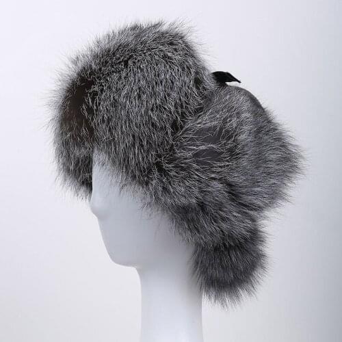 Womens Leather Silver Fox Fur Hooded Velvet Cap Winter Earmuffs Cap Discoloration Russia Outdoor Lei Feng Cap HJL-07