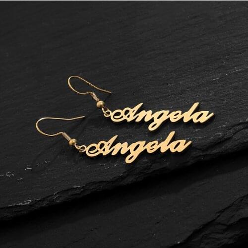 NEULRY Personalized Name Jewelry Stainless Steel Women Letters Long Hook Earrings Titanium Gold Fashion Gifts for Gilrs