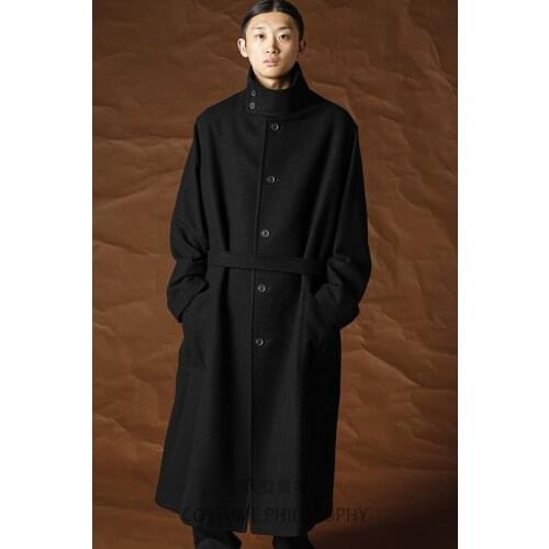 2021 New dark loose trench collar belt embellish autumn/winter long wool coat M-6XL! Big yards coat