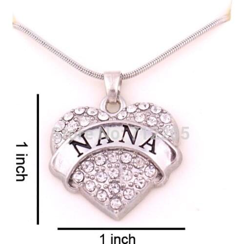 1 inch*1 inch latest style 30pcs a lot rhodium plated big hearts NANA with clear crystals chain necklace(A500120)