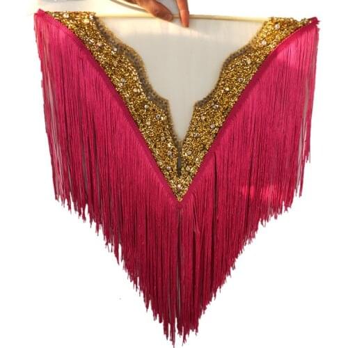 1pcs/lot Rose Deep-V Neckline With Fringe Trim Tassel Embroidered Crystal Rhinestone Collar Necklace DIY Lace Dress Accessories