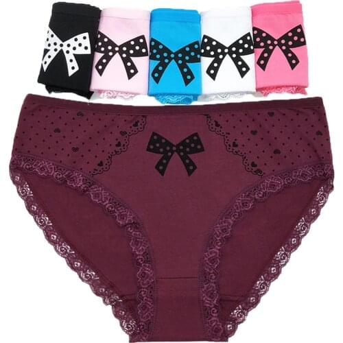 12PCS Cotton Underwear Womens Panties Plus Size Comfort Underpants Bowknot Print Lace Briefs For Woman Sexy Pantys Bragas Mujer