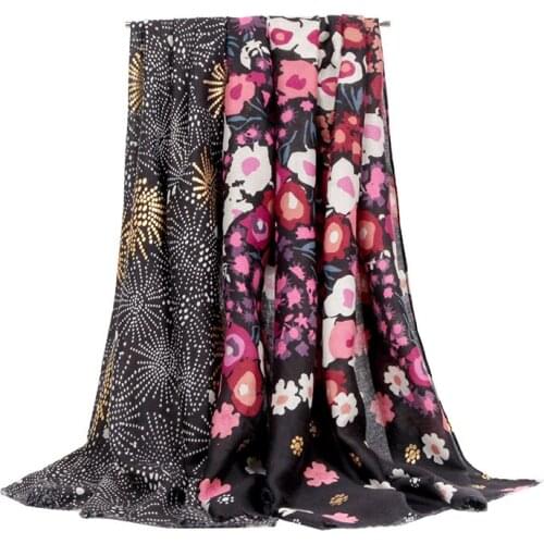 2021 Fashion Newest Floral Printed Cotton Viscose Scarf Gold Foil Scarf Shawls Wraps Hijabs 6Colors 10pcs/lot