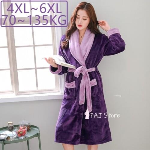 5XL 6XL 135KG Winter Warm Robes Winter for Women Coral Fleece Womens Pajamas Sleepwear Nightgown Home Clothes Plus Size