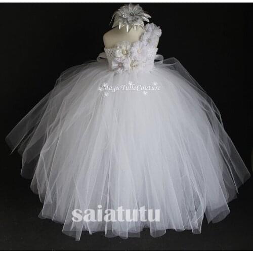 Pure white flower fairy Girls New Princess Wedding Gown Kids Dresses Tutu Party Birthday Children Gray Dress Christmas Vestido
