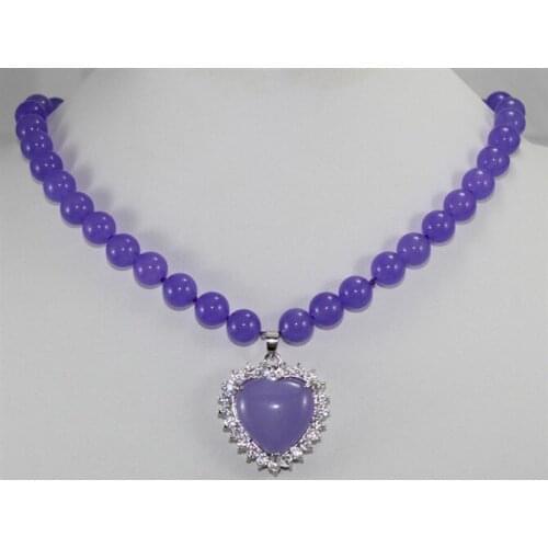 Elegant 8mm purple Jade and heart shape pendant necklace for valentines day party and anniverary