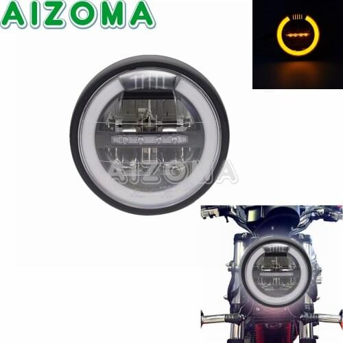 Retro Yellow LED Motorcycle Headlight Headlamp Angel Eyes Beam Bulb Lamp Universal for Harley Chopper Bobber Cafe Racer Custom