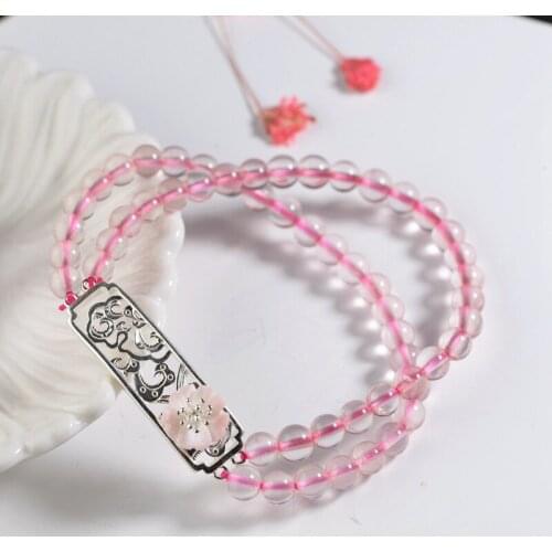 FNJ 925 Silver Bracelet for Women Jewelry Original S925 Sterling silver Bracelets Lotus DIY rose quartz Beads