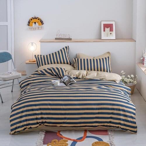 Solstice Home Textile Stripe Dot Bedding Set Kid Boy Teen Bed Linen 3/4Pcs Duvet Cover Pillowcase Bed Sheet King Queen Full Size