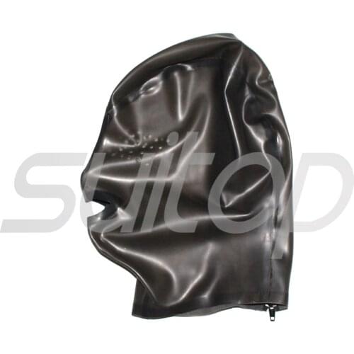 Suitop latex transparent black Hoods rubber mask for ault with back zip