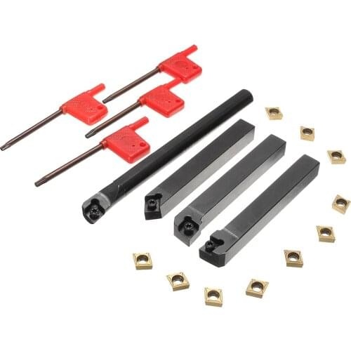 Metal 4Pcs Lathe Boring Turning Tool Bar Holder + 10x Inserts W/ Wrench