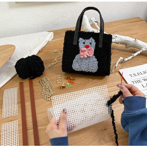 Bow Cat Kitten Wool Material Set for Handbag Bag DIY