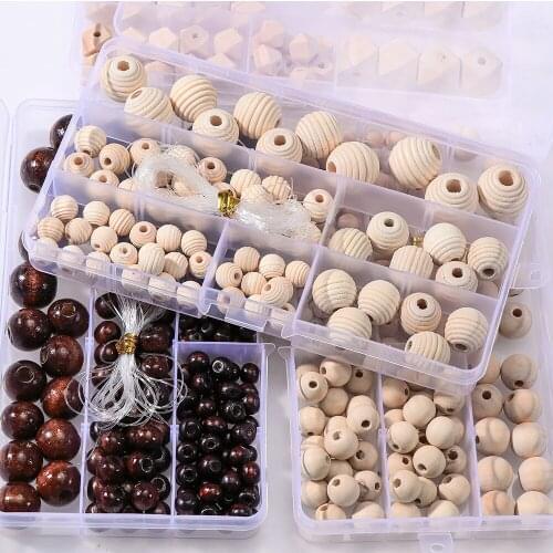 Round Wood Beads Set 10/12/14/16/20mm Loose Spacer Eco-Friendly Natural Color Beads For Garment Jewelry Making DIY Accessories