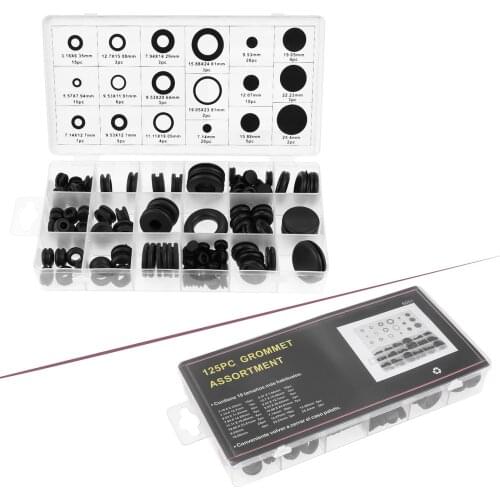 125Pcs 18 Sizes Rubber Grommets Assortment Retaining O-Ring Set Wire Cable Firewall Wiring Gasket Fastener & Plastic Storage Box