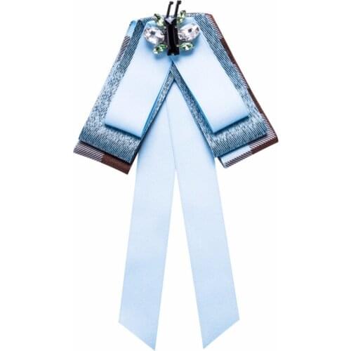 New Woman Brooches Long Ribbon Bowknot Brooch Cute Rhinestone Butterfly Fashion Bow Tie Jewelry Shirt Dress Accessories
