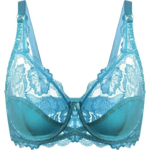 New Plus Size Women Lace Bra Lager Bosom See through Bralette Underwire Floral Sexy Lingerie 3/4 Cups 36 38 40 42 44 46 C D E