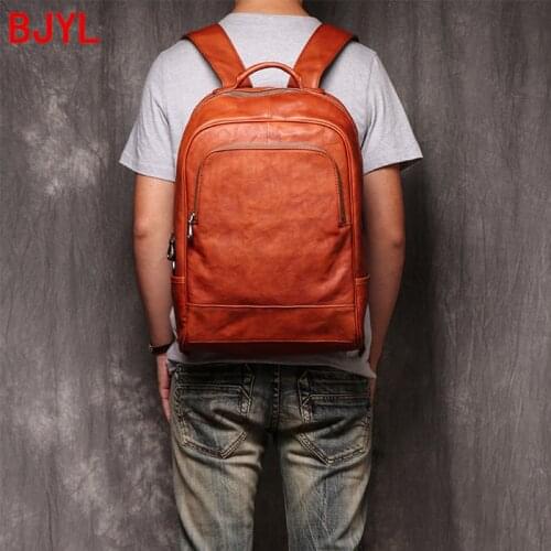New Vintage Leather Mens Backpack Shoulder Bag Men Travel Backpacks Casual Computer Bag Fashion Bags First Layer Leather Male