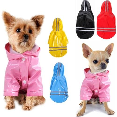 Spring Summer Dog Raincoat Jumpsuit Outdoor Puppy Pet Reflective PU Rain Coat for Dogs Pet Hooded Waterproof Cloak Jacket