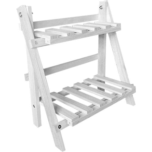 Flower Stand Bonsai Display Shelf 2-Tier Wooden Multifunction Floor Solid Wood Collapsible Multi Storage Frame