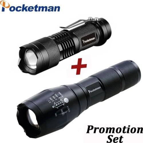 Drop Shipper Promotion Set! LED Flashlight T6 Tactical Flash Light + Q5 Mini Torch Lanterna Zoomable Waterproof Flashlight Bike