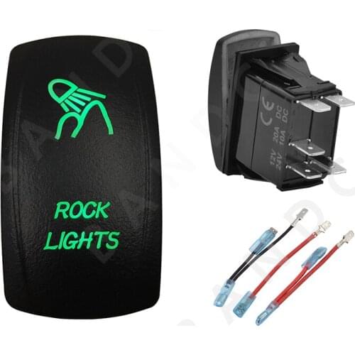 ROCK LIGHTS 5P ON-OFF SPST Green LED Light Laser-Etched Rocker Switch for Car Boat ARB RV，Camping Accessories，Jumper Wires Set