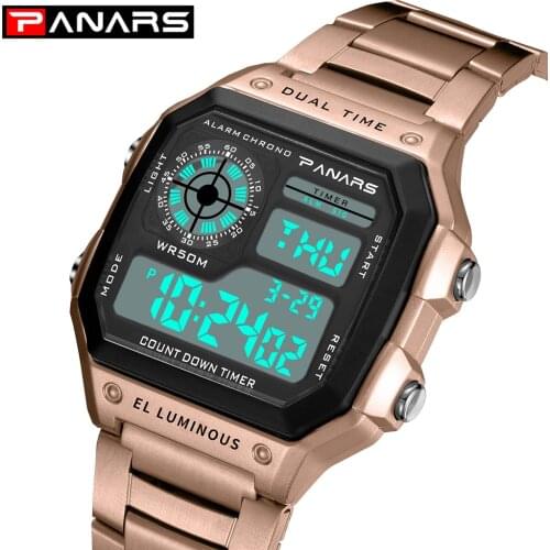Luxury Square Watches Mens Sport 5Bar Waterproof LED Digital Wristwatch Full Stainless Steel Luminous Electronic Clock 2021 New