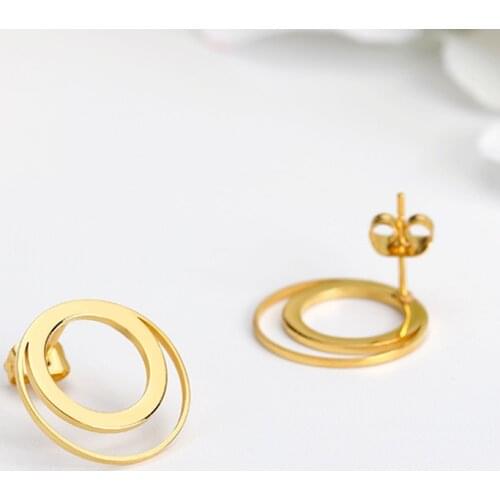 Double Ring Stud Earrings High Quality Gold Color Stainless Steel Boucle D'Oreille Femme Diy Accessories Jewelry Women Earrings