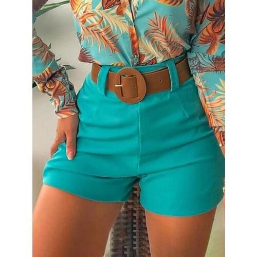 Women Clothes Solid Sport Casual Shorts Summer Office Lady Shorts High Waist Solid Color Back Zipper Skinny Hot Pants for Daily