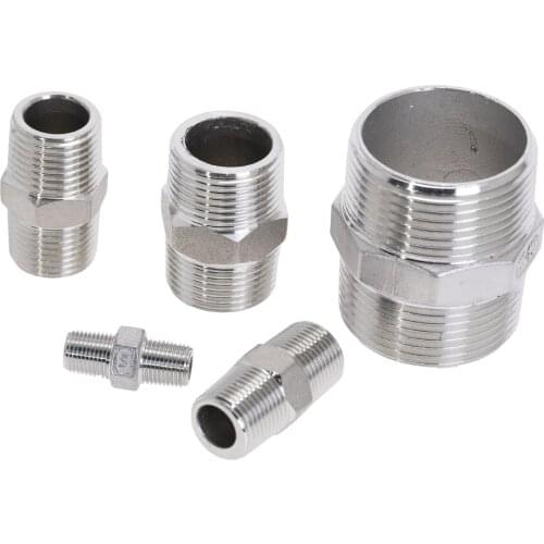 Stainless Steel 304 1/8" 1/4" 3/8" 1/2" 3/4" 1" 1-1/4" 1-1/2" BSP Male To Male Thread Hex Nipple Threaded Equal Pipe Fitting