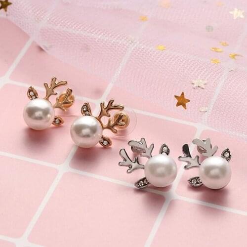 Creative Wild Stud Earrings For Women Cute Fashion Pearl Antlers Women Earring Cute Alloy Stud Earrings For Women Girls Jewelry