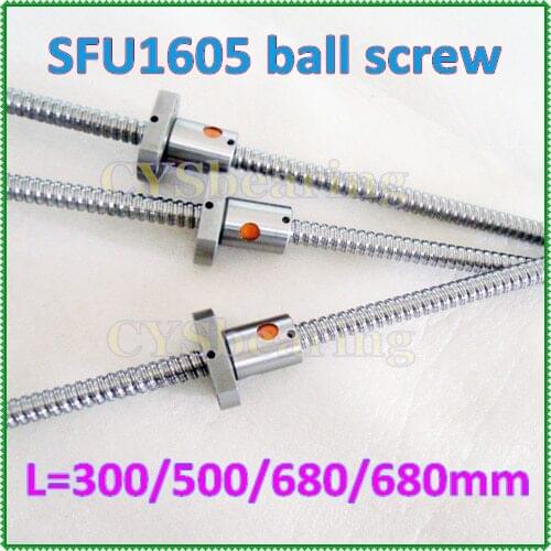 Rolled Ball screw 1605 -L680mm/500/300mm-C7 Anti Backlash Ballscrew + 1605-3 Single Ballnut for CNC X Y Z