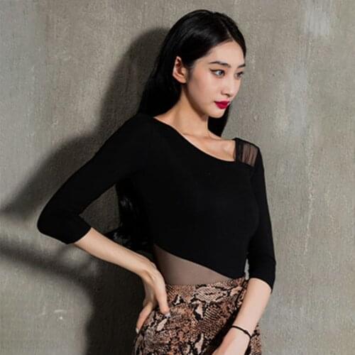 YS337 Skew Collar Women Latin Dance T-Shirts Ladies Sexy Latin Dancing Tops Outerwear for Samba Tango Chacha Belly Clothes